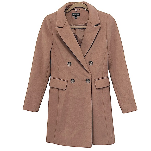Topshop Jackets & Blazers - TopShop Camel Peacoat Trench Double Breasted Women Fall Winter Midi Pockets Sz 2